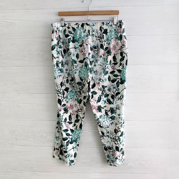NWT J.Jill Stretch Linen - Oatmeal floral linen cropped pant button hem L Petite - Picture 4 of 6